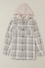 Load image into Gallery viewer, Khaki Plaid Removable Hood Buttoned Shacket