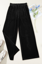 Load image into Gallery viewer, Black Velvet Drawstring Waist Wide Leg Pants