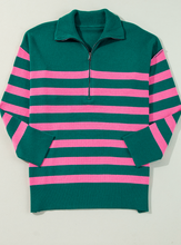 Load image into Gallery viewer, Green Collared Quarter Zipper Oversized Sweater