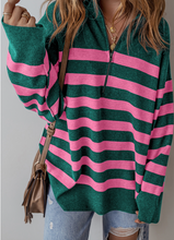 Load image into Gallery viewer, Green Collared Quarter Zipper Oversized Sweater