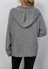 Load image into Gallery viewer, Pre-Order Medium Grey Drawstring Hooded Button Up Drop Shoulder Sweater Cardigan
