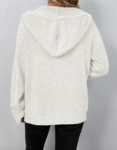 Load image into Gallery viewer, Pre-Order Black or White  Drawstring Hooded Button Up Drop Shoulder Sweater Cardigan