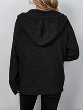 Load image into Gallery viewer, Pre-Order Black or White  Drawstring Hooded Button Up Drop Shoulder Sweater Cardigan