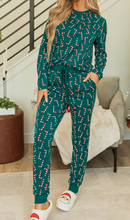 Load image into Gallery viewer, Green Christmas Candy Cane Printed Top and Pants Lounge Set