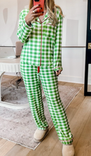 Load image into Gallery viewer, Pre-Order Green Plaid Print Contrast Trim Long Sleeve Pajama Set