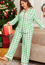 Load image into Gallery viewer, Pre-Order Green Plaid Print Contrast Trim Long Sleeve Pajama Set