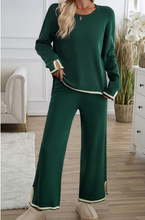 Load image into Gallery viewer, Pre-Order GreenContrast Trim Split Cuffs Long 2pcs Sweater Outfit Loungewear