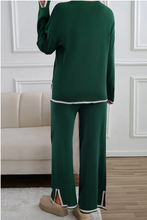 Load image into Gallery viewer, Pre-Order GreenContrast Trim Split Cuffs Long 2pcs Sweater Outfit Loungewear