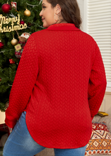 Load image into Gallery viewer, Pre-Order Tomato Red Cable Textured Quarter Zip Pocketed Plus Size Pullover