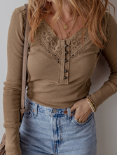 Load image into Gallery viewer, Pre-Order Chestnut Anglaise Broider Ribbed Long Sleeve Top