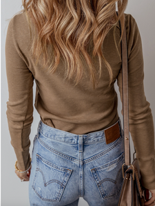 Pre-Order Chestnut Anglaise Broider Ribbed Long Sleeve Top