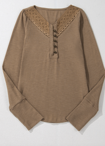 Pre-Order Chestnut Anglaise Broider Ribbed Long Sleeve Top