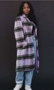 Lilac Plaid Button Coat