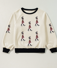 Load image into Gallery viewer, Jet Stream Sequin Nutcracker Patched Colorblock Trim Long Sleeve Textured Top