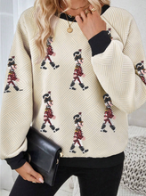 Load image into Gallery viewer, Jet Stream Sequin Nutcracker Patched Colorblock Trim Long Sleeve Textured Top