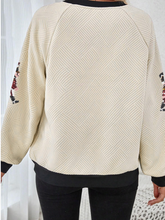 Load image into Gallery viewer, Jet Stream Sequin Nutcracker Patched Colorblock Trim Long Sleeve Textured Top