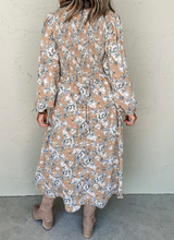 Load image into Gallery viewer, Pre-Order Khaki Maple Grove Floral Smocked Puff Sleeve Long Dress