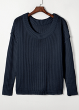 Load image into Gallery viewer, Pre-Order Black Ribbed Knit Drop Sleeve Round Neck Sweater