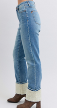 Load image into Gallery viewer, Pre-Order Shearling Cuff Straight Leg Judy Blue Jeans