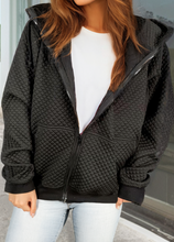 Load image into Gallery viewer, Pre-Order lack Quilted Side Pockets Zipper Hooded Jacket