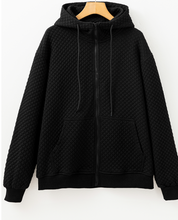 Load image into Gallery viewer, Pre-Order lack Quilted Side Pockets Zipper Hooded Jacket