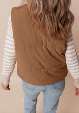 Load image into Gallery viewer, Pre-Order Coffee Corduroy Stand Neck Zipped Puffer Vest