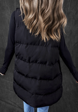 Load image into Gallery viewer, Pre-Order Black Windproof Longline Full Zipper Puffer Vest with Pockets