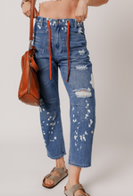 Load image into Gallery viewer, Pre-Order Ashleigh Blue Ripped Splattering Paint Rope Waist Cropped Straight Jeans