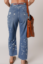 Load image into Gallery viewer, Pre-Order Ashleigh Blue Ripped Splattering Paint Rope Waist Cropped Straight Jeans