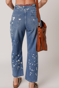 Pre-Order Ashleigh Blue Ripped Splattering Paint Rope Waist Cropped Straight Jeans