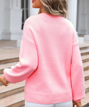 Load image into Gallery viewer, Pre-Order Pink Bow Graphic Drop Shoulder Round Neck Sweater