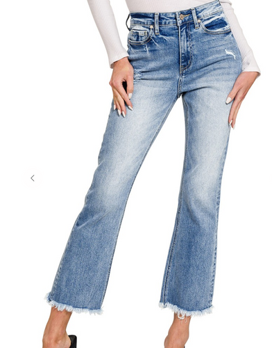 Pre-Order STRAIGHT RAW HEM CROPPED DENIM PANTS