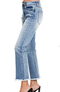 Pre-Order STRAIGHT RAW HEM CROPPED DENIM PANTS