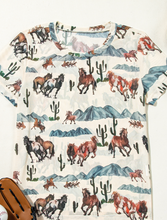 Load image into Gallery viewer, Beige Western Fashion Mustang River Printed Mesh T Shirt