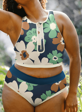 Load image into Gallery viewer, Pre-Order Green Floral Printed Zipped Plus Size Two Pieces Bikini