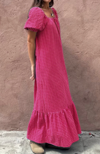 Load image into Gallery viewer, Pre-Order Rose Plaid Square Neck Puff Sleeve Maxi Dress