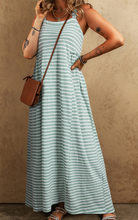 Load image into Gallery viewer, Pre-Order Green Stripe Shirred Frilled High Waist Sleeveless Loose Fit Maxi Dress