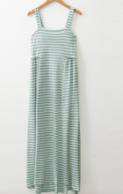 Load image into Gallery viewer, Pre-Order Green Stripe Shirred Frilled High Waist Sleeveless Loose Fit Maxi Dress