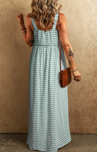 Load image into Gallery viewer, Pre-Order Green Stripe Shirred Frilled High Waist Sleeveless Loose Fit Maxi Dress