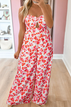 Load image into Gallery viewer, Pre-Order Pink Floral Print Twisted Bandeau Keyhole Pleated Wide Leg Jumpsuit