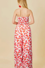 Load image into Gallery viewer, Pre-Order Pink Floral Print Twisted Bandeau Keyhole Pleated Wide Leg Jumpsuit