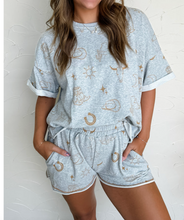 Load image into Gallery viewer, Pre-Order Gray Western Fashion Printed T Shirt Elastic Waist Shorts Set