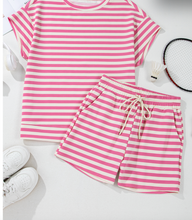 Load image into Gallery viewer, Pre-Order Stripe Crew Neck T Shirt and Drawstring Shorts Set