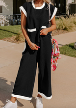 Load image into Gallery viewer, Pre-Order Black Color Block Pocketed T Shirt and Wide Leg Pants Set