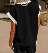Load image into Gallery viewer, Pre-Order Black Color Block Pocketed T Shirt and Wide Leg Pants Set