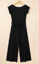 Load image into Gallery viewer, Pre-Order Black Checkered Mesh One Shoulder Short Sleeve Knotted Waist Jumpsuit