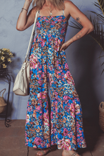 Load image into Gallery viewer, Pink Floral Smocked Bust Spaghetti Straps Wide Leg Jumpsuit