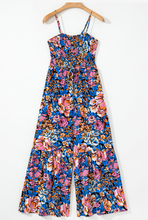 Load image into Gallery viewer, Pink Floral Smocked Bust Spaghetti Straps Wide Leg Jumpsuit