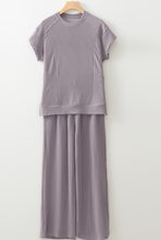 Load image into Gallery viewer, Pre-Order Solid Corded Knit Short Sleeve T Shirt and Wide Leg Pants Set