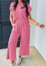 Load image into Gallery viewer, Pre-Order Solid Corded Knit Short Sleeve T Shirt and Wide Leg Pants Set